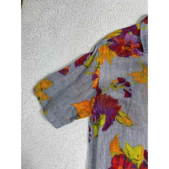 Gottex Womens Size M Linen Floral Button Up Long Tunic Top Cover Up - Picture 11 of 12